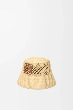 Anagram-Bucket-Hut aus Raffia und Kalbsleder