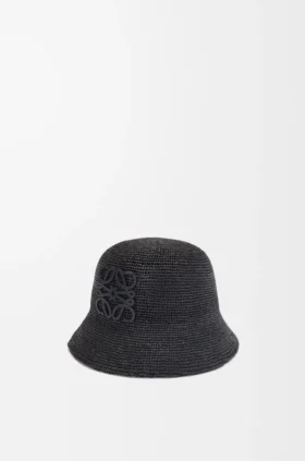 Bucket-Hut aus Raffia und Kalbsleder