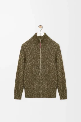 Cardigan mit Reissverschluss aus Baumwolle, Leinen und Wolle