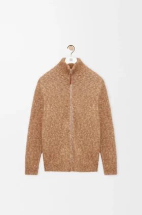 Cardigan mit Reissverschluss aus Baumwolle, Leinen und Wolle