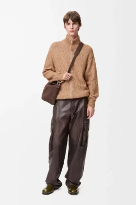 Cardigan mit Reissverschluss aus Baumwolle, Leinen und Wolle