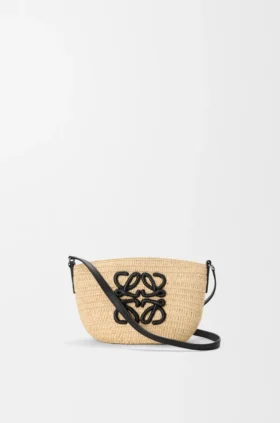 Eclipse Pochette aus Raffia und Kalbsleder