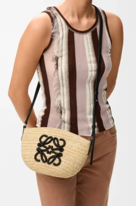 Eclipse Pochette aus Raffia und Kalbsleder