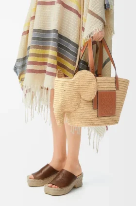 Elephant Basket aus Raffia und Kalbsleder