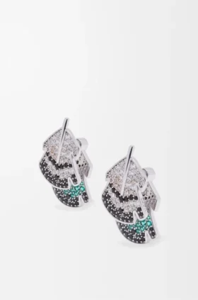 Feather-Ohrringe aus Sterlingsilber und Kristallen
