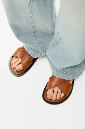 Flex Criss-Cross-Slipper aus pflanzlich gegerbtem Kalbsleder