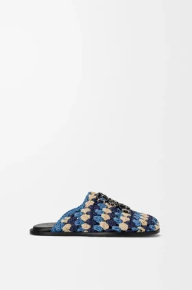 Flex-Pantolette aus Raffia und Kalbsleder