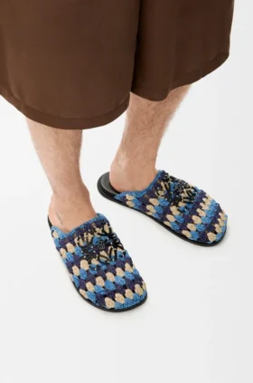 Flex-Pantolette aus Raffia und Kalbsleder