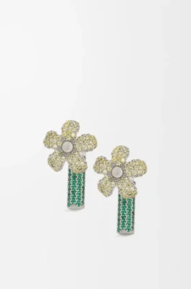 Flor-Ohrringe aus Sterlingsilber und Kristallen