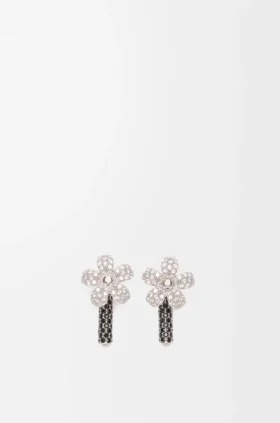 Flor-Ohrringe aus Sterlingsilber und Kristallen
