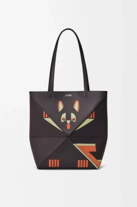 «Futurist Cat» Puzzle Fold Tote in mittlerer Grösse aus Nappa-Kalbsleder