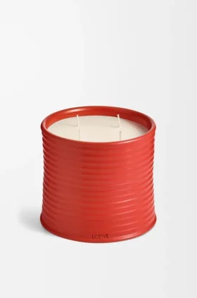 Grosse Kerze mit Tomatenblättern