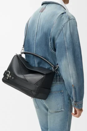 Grosse Puzzle-Biker-Tasche aus glänzendem Kalbsleder