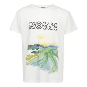 Herren Loewe Baumwoll-Kurzarm-T-Shirt mit Aquarell-Print, weiss H6109831Pc-2100