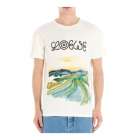 Herren Loewe Baumwoll-Kurzarm-T-Shirt mit Aquarell-Print, weiss H6109831Pc-2100