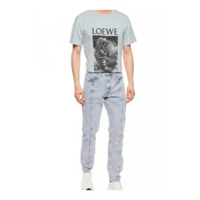 Herren Loewe Ken Heyman bedrucktes Baumwoll-T-Shirt mit kurzen Ärmeln, rosa-blau, H6109980Pc-6410