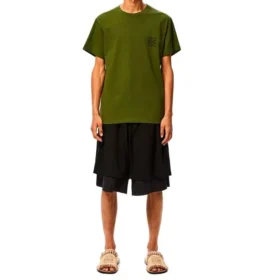 Herren-T-Shirt von loewe Anagram Classic, bestickt, Baumwolle, Rundhalsausschnitt, kurze Ärmel, grün, H6109230Cr-4160