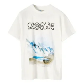 Herren-T-Shirt von loewe mit weissem «Snow Mountain»-Print, kurzärmelig, weiss, H6299983Pc-2100