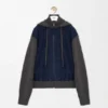 Hybrid-Hoodie mit Reissverschluss aus Ziegenveloursleder und Wollmischung
