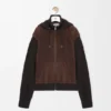 Hybrid-Hoodie mit Reissverschluss aus Ziegenveloursleder und Wollmischung Hybrid-Hoodie mit Reissverschluss aus Ziegenveloursleder und Wollmischung