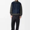 Hybrid-Hoodie mit Reissverschluss aus Ziegenveloursleder und Wollmischung