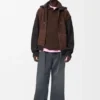 Hybrid-Hoodie mit Reissverschluss aus Ziegenveloursleder und Wollmischung Hybrid-Hoodie mit Reissverschluss aus Ziegenveloursleder und Wollmischung