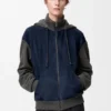 Hybrid-Hoodie mit Reissverschluss aus Ziegenveloursleder und Wollmischung
