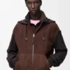 Hybrid-Hoodie mit Reissverschluss aus Ziegenveloursleder und Wollmischung Hybrid-Hoodie mit Reissverschluss aus Ziegenveloursleder und Wollmischung