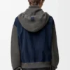 Hybrid-Hoodie mit Reissverschluss aus Ziegenveloursleder und Wollmischung