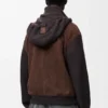 Hybrid-Hoodie mit Reissverschluss aus Ziegenveloursleder und Wollmischung Hybrid-Hoodie mit Reissverschluss aus Ziegenveloursleder und Wollmischung