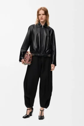 Jacke mit Gürtel aus Nappa-Lammleder