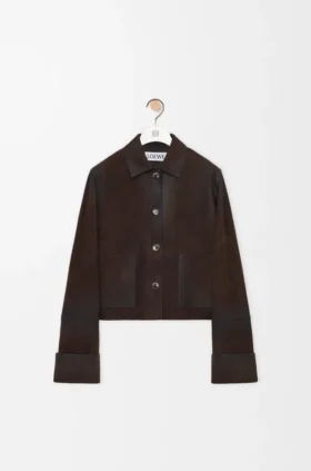 Jacke mit Umschlag aus Lammveloursleder