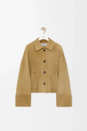 Jacke mit Umschlag aus Lammveloursleder