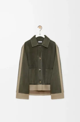 Jacke mit Umschlag aus Lammveloursleder