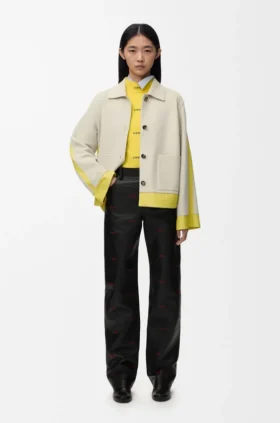 Jacke mit Umschlag aus Lammveloursleder