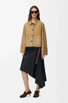 Jacke mit Umschlag aus Lammveloursleder