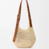 Kleine Hobo-Tasche mit Lochmuster aus Raffia und Kalbsleder Kleine Hobo-Tasche mit Lochmuster aus Raffia und Kalbsleder
