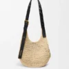 Kleine Hobo-Tasche mit Lochmuster aus Raffia und Kalbsleder Kleine Hobo-Tasche mit Lochmuster aus Raffia und Kalbsleder