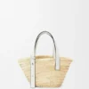 Kleine Korb-Tasche aus Palmblättern und Kalbsleder Kleine Korb-Tasche aus Palmblättern und Kalbsleder