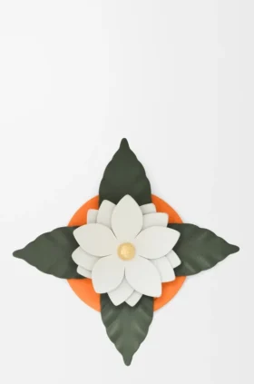 Kleine Orchideen-Kerze mit Deckel aus klassischem Kalbsleder und Messing