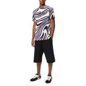 Loewe Herren-Kurzarm-T-Shirt aus Baumwolle mit Streifen, weiss-blau, H526341X72-2091