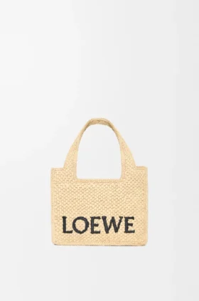 Mini-Font Tote mit loewe-Schriftzug aus Raffia