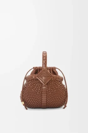 Mini-Korb-Tasche «Diamond Round» aus Kalbsleder