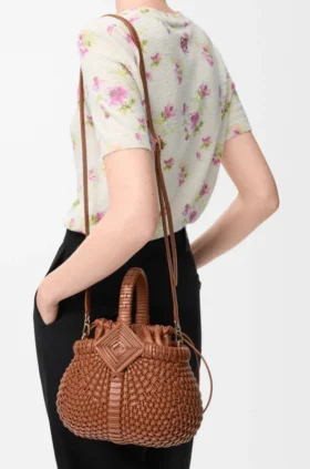 Mini-Korb-Tasche «Diamond Round» aus Kalbsleder