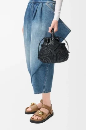 Mini-Korb-Tasche «Diamond Round» aus Kalbsleder