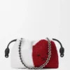 Mittlere «Lion Beads» Flamenco Purse aus perlenverziertem Canvas und Kalbsleder