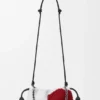 Mittlere «Lion Beads» Flamenco Purse aus perlenverziertem Canvas und Kalbsleder