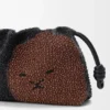 Mittlere «Lion Beads» Flamenco Purse aus perlenverziertem Canvas und Kalbsleder