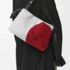 Mittlere «Lion Beads» Flamenco Purse aus perlenverziertem Canvas und Kalbsleder