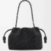 Mittlere «Lion Beads» Flamenco Purse aus perlenverziertem Canvas und Kalbsleder